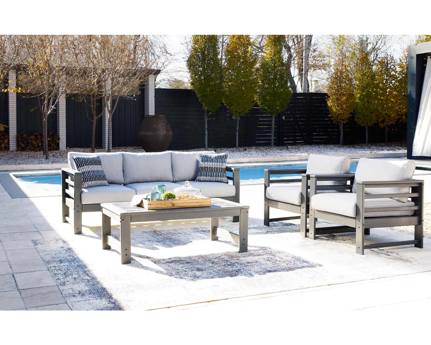 Amora Outdoor Sofa, 2 Lounge Chairs and Coffee Table