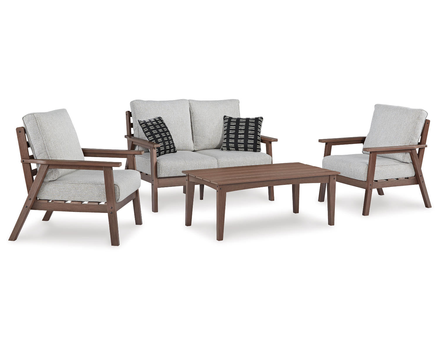 Emmeline Outdoor Loveseat, 2 Lounge Chairs and Coffee Table