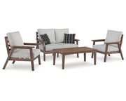 Emmeline Outdoor Loveseat, 2 Lounge Chairs and Coffee Table