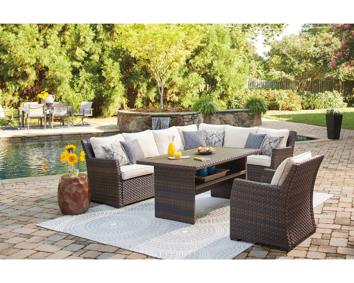 Easy Isle 3-Piece Outdoor Sofa Sectional with Lounge Chair and Table