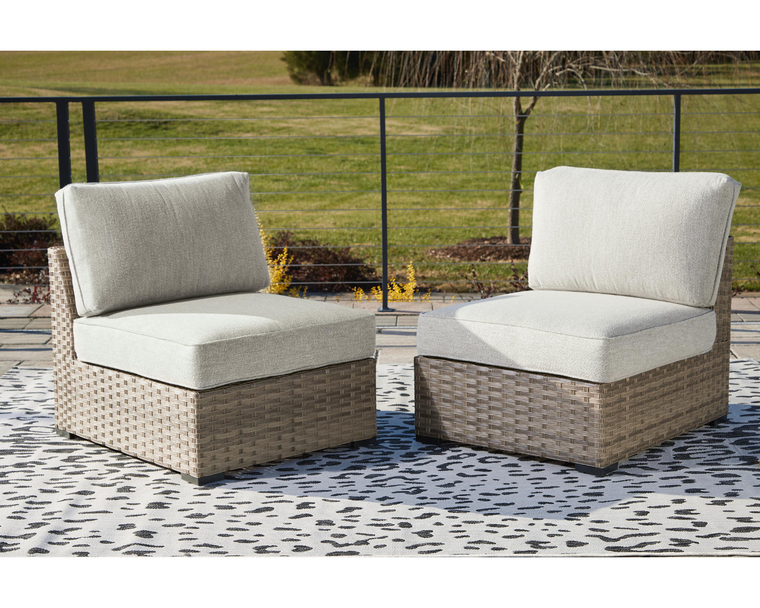 Calworth Outdoor Armless Chair with Cushion (Set of 2)