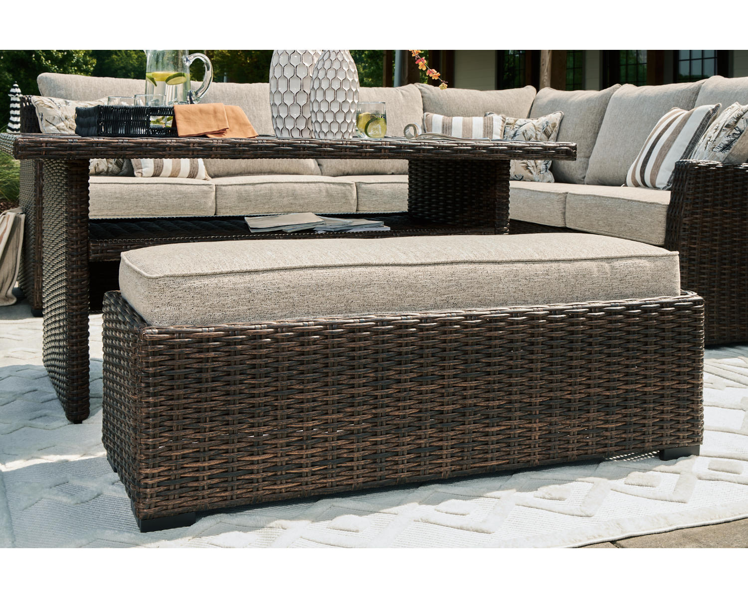 Brook Ranch Outdoor Sofa Sectional/Bench with Cushion (Set of 3)