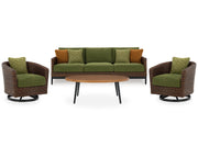 Horizon Hall Outdoor Sofa, 2 Lounge Chairs, Ottoman and Coffee Table