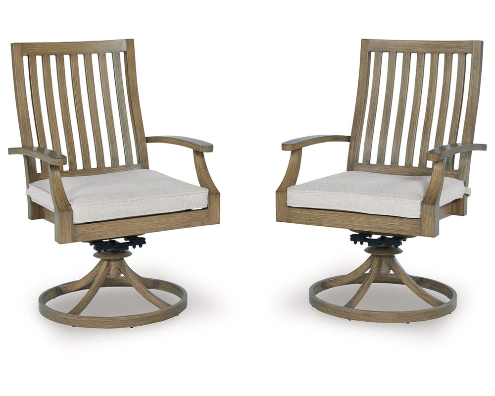 Silla giratoria de exterior Rainier Ranch con cojín (juego de 2)