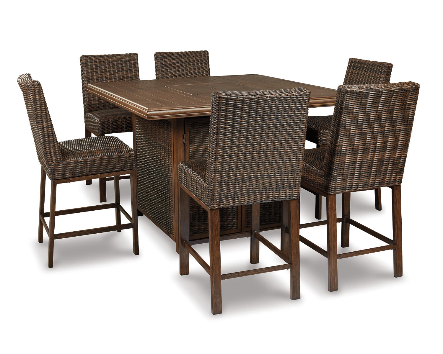 Paradise Trail Outdoor Bar Fire Pit Table with 6 Barstools