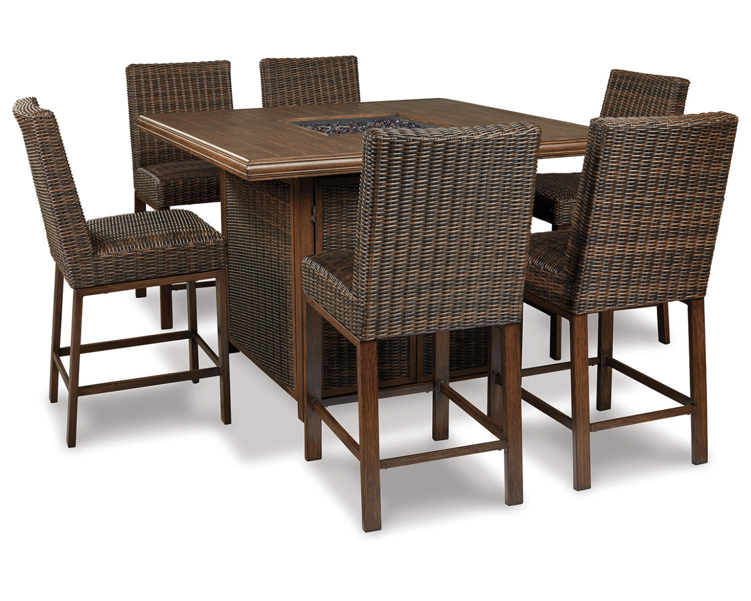 Paradise Trail Outdoor Bar Fire Pit Table with 6 Barstools