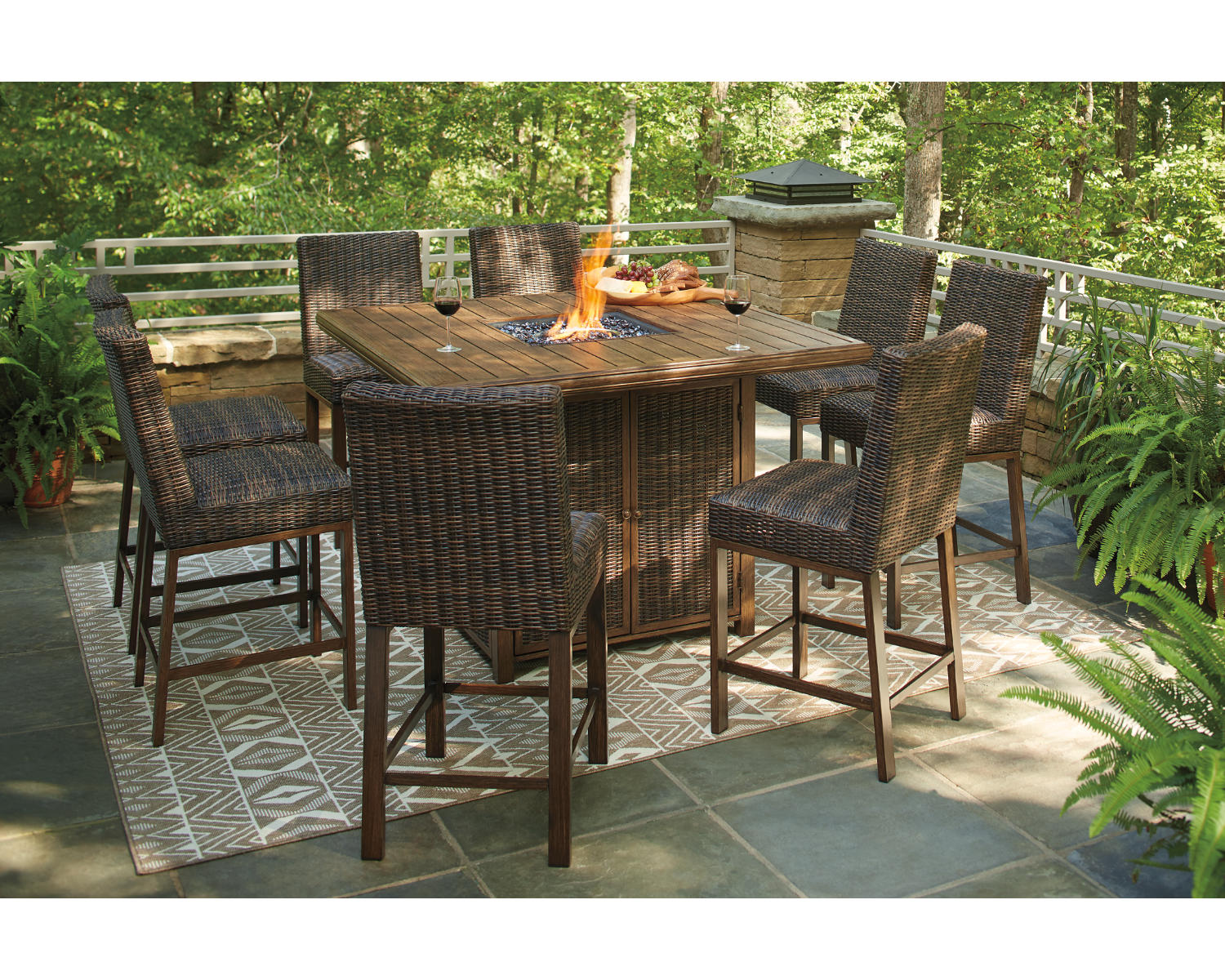 Paradise Trail Outdoor Counter Height Dining Table with 6 Barstools