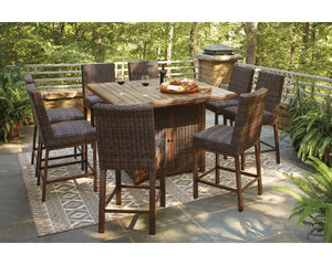 Mesa de comedor exterior Paradise Trail de altura alta con 6 taburetes