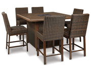 Paradise Trail Outdoor Bar Fire Pit Table with 6 Barstools