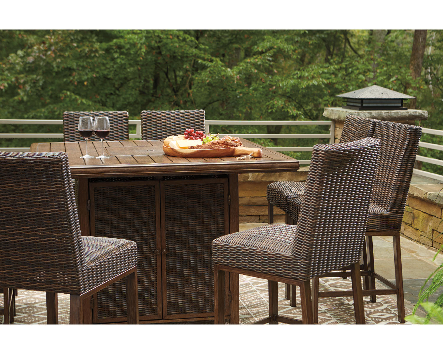 Paradise Trail Outdoor Counter Height Dining Table with 6 Barstools