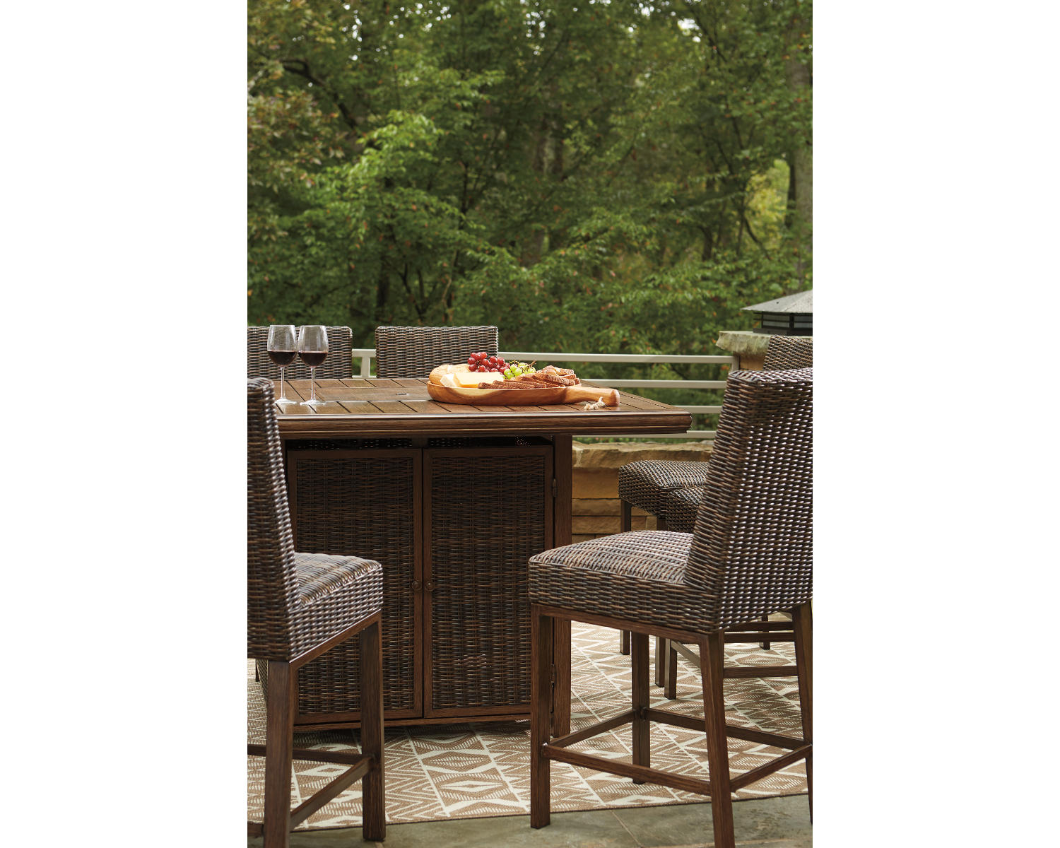 Paradise Trail Outdoor Counter Height Dining Table with 6 Barstools