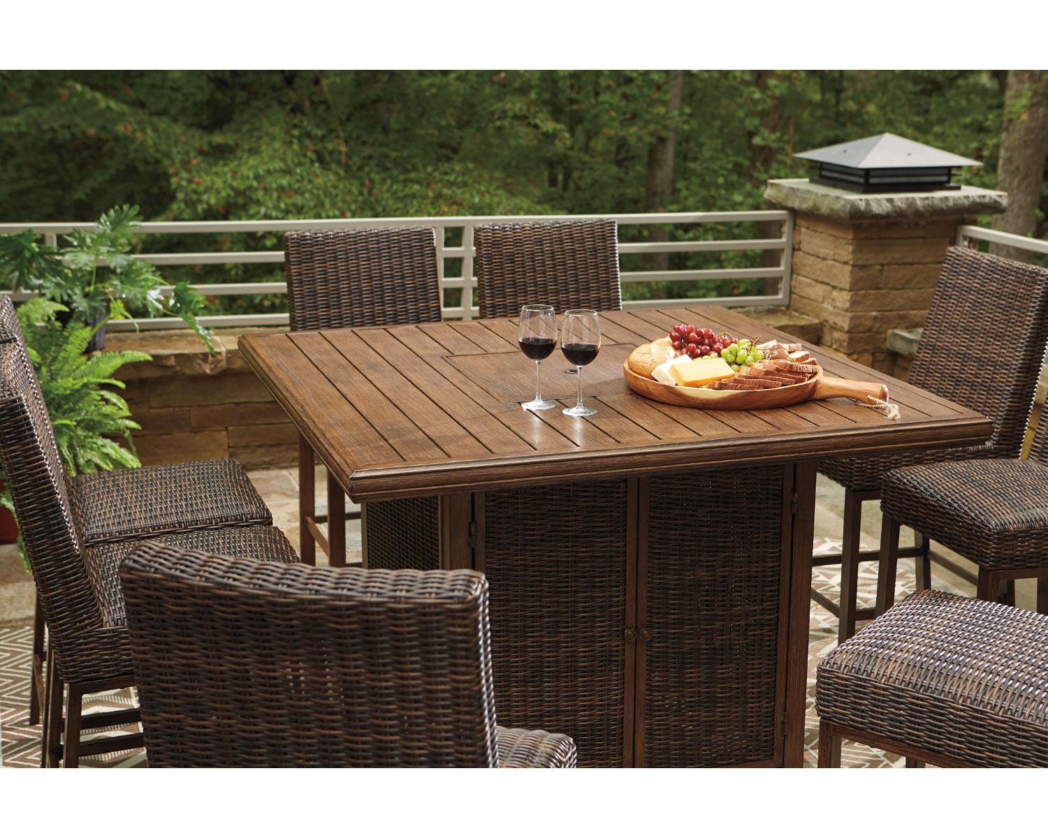 Paradise Trail Outdoor Counter Height Dining Table with 6 Barstools