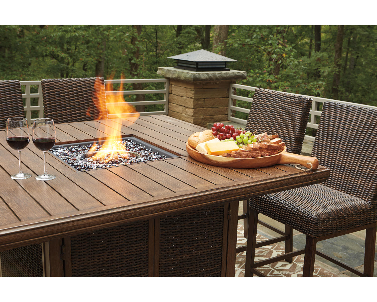Paradise Trail Outdoor Bar Fire Pit Table with 6 Barstools