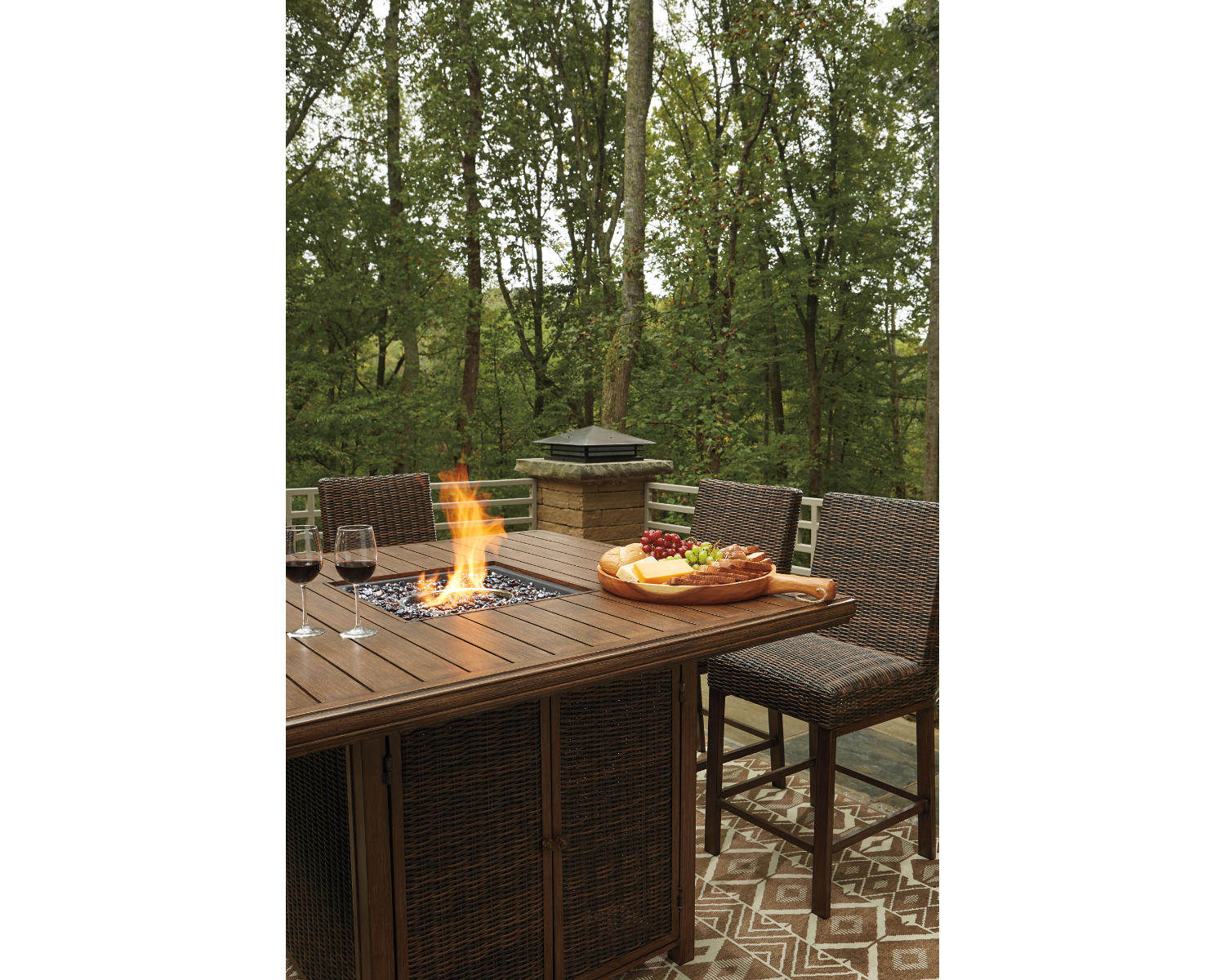 Paradise Trail Outdoor Bar Fire Pit Table with 6 Barstools