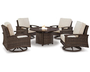 Paradise Trail Outdoor Fire Pit Table with 4 Lounge Chairs