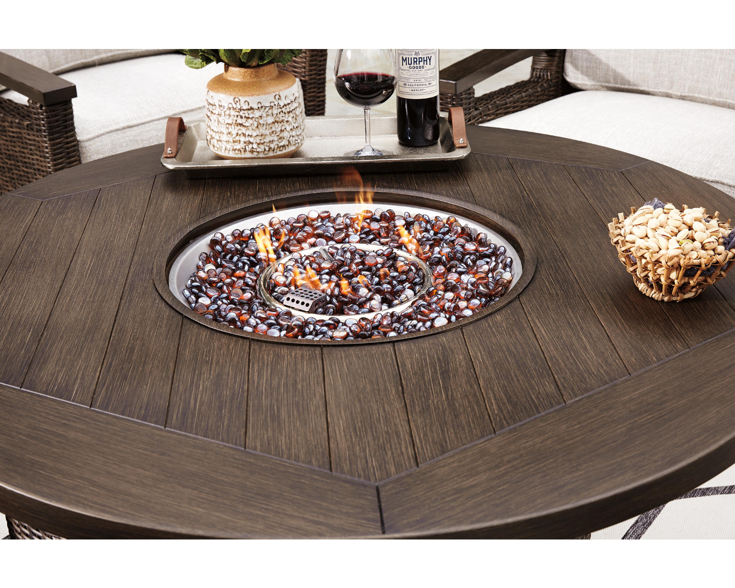 Paradise Trail Outdoor Fire Pit Table with 4 Lounge Chairs