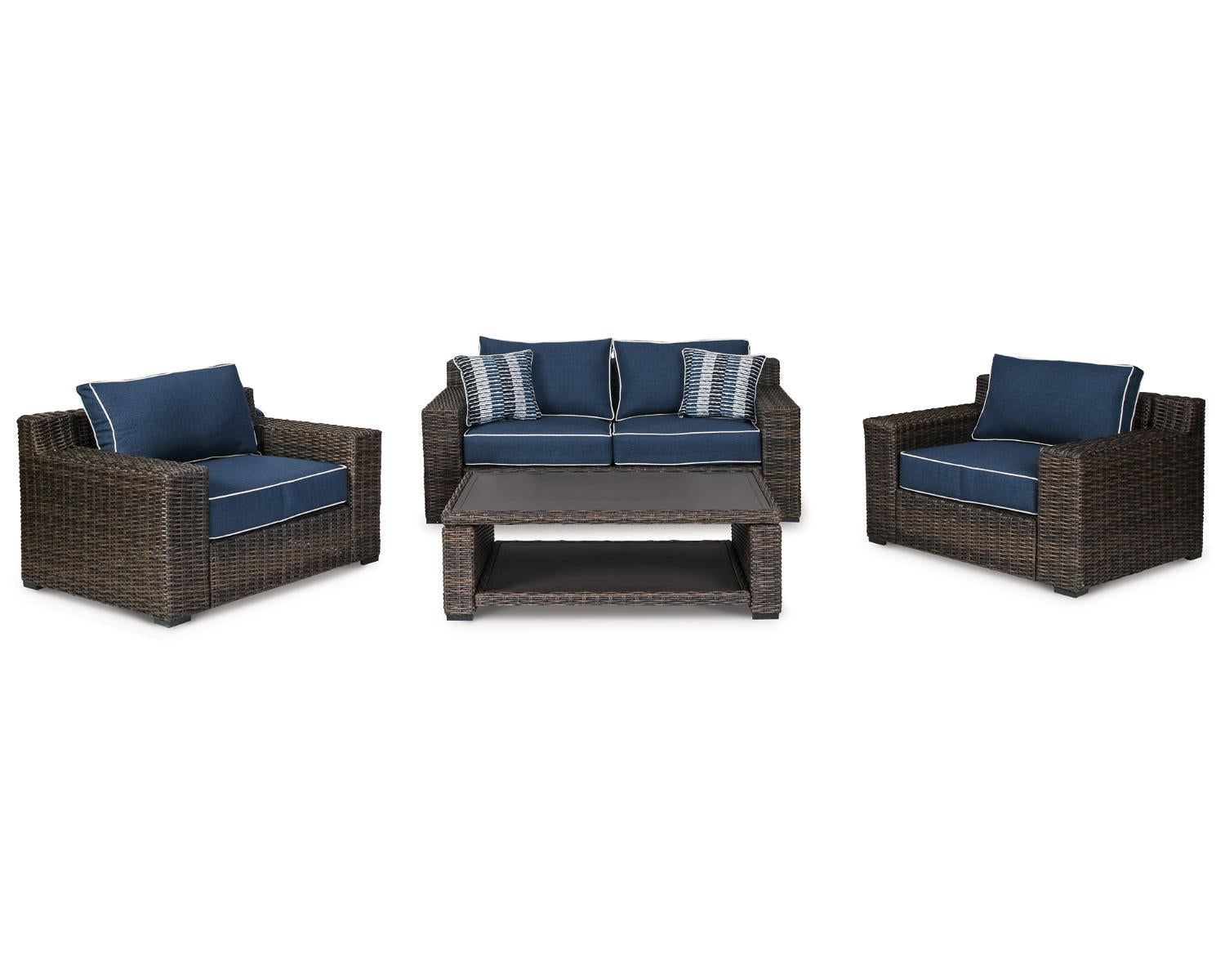 Grasson Lane Outdoor Loveseat, 2 Lounge Chairs and Coffee Table