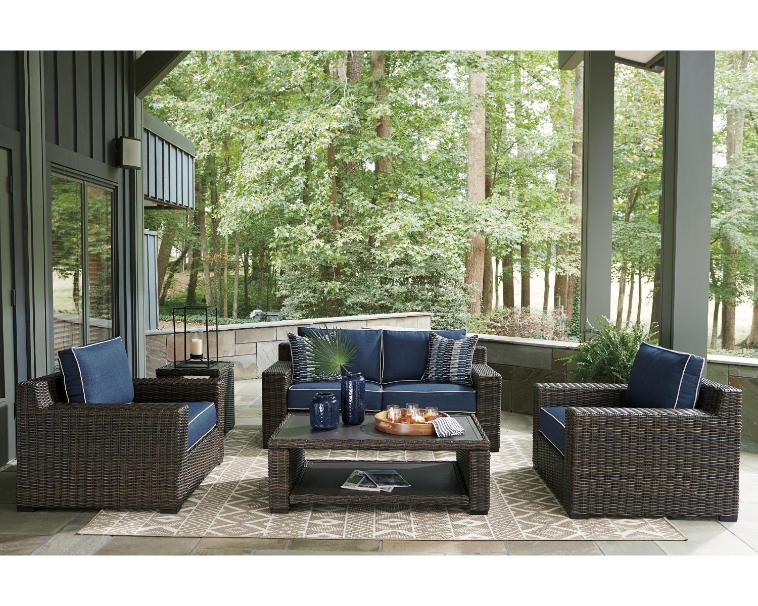 Grasson Lane Outdoor Loveseat, 2 Lounge Chairs and Coffee Table
