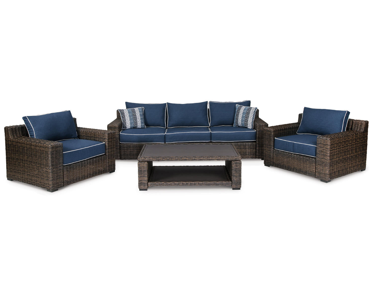 Grasson Lane Outdoor Sofa, 2 Lounge Chairs and Coffee Table