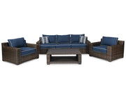 Grasson Lane Outdoor Sofa, 2 Lounge Chairs and Coffee Table