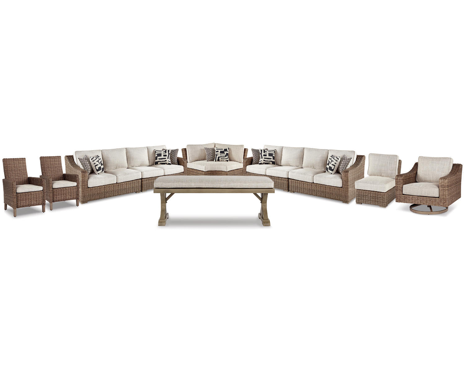 Beachcroft 4-Piece Outdoor Sectional, 2 Arm Chairs, Lounge Chair and Bench