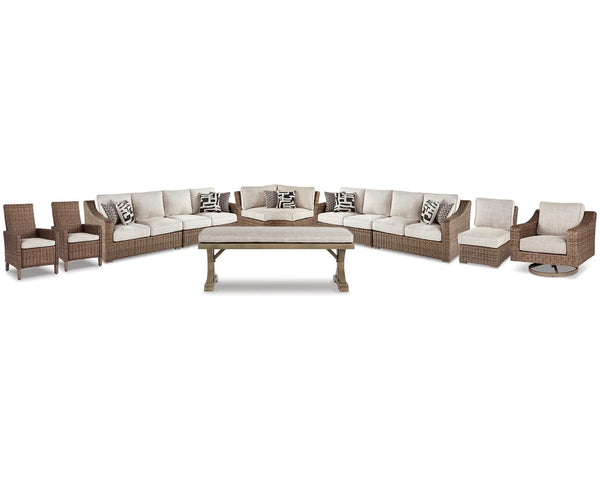 Seccional de exterior Beachcroft de 4 piezas, 2 sillones, sillón y banco