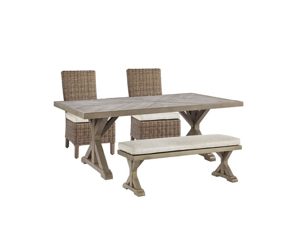 Mesa de comedor de exterior Beachcroft con 2 sillas y 2 bancos 