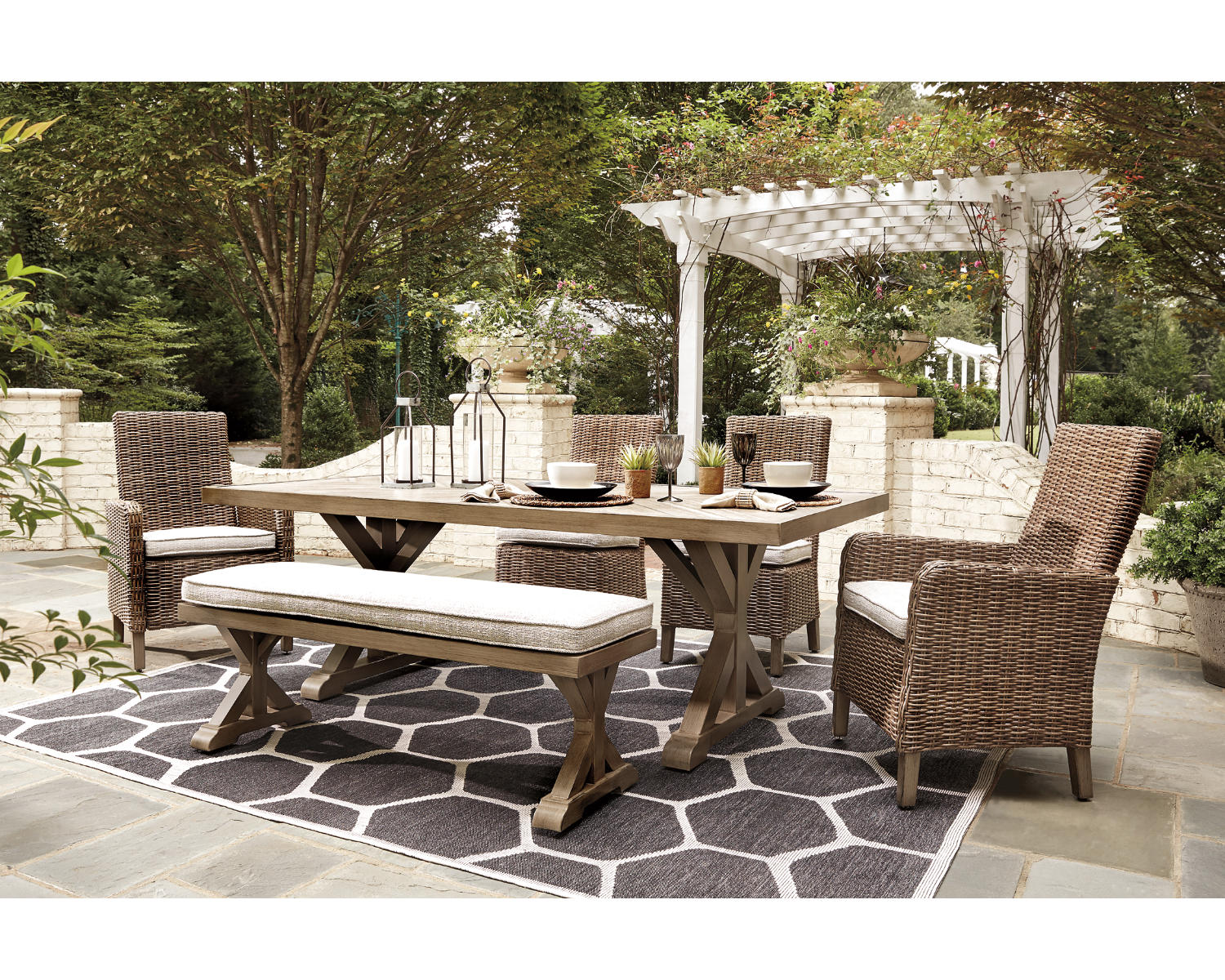 Beachcroft Outdoor Dining Table with 4 Chairs and Bench