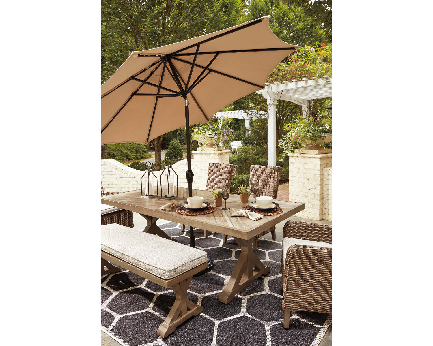 Beachcroft Outdoor Dining Table with 2 Chairs and 2 Benches