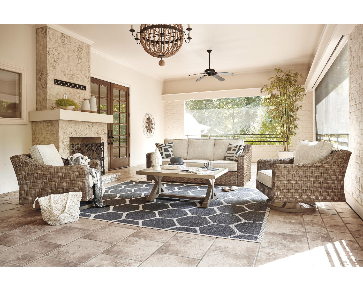 Beachcroft Outdoor Sofa with Coffee Table and 2 End Tables