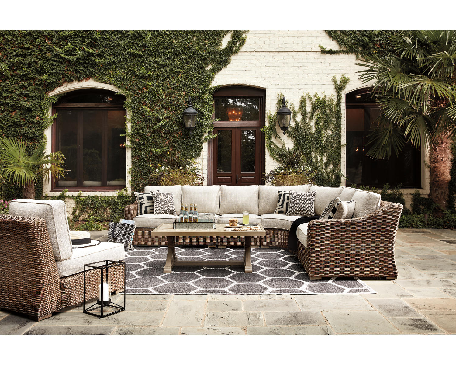 Beachcroft 3-Piece Outdoor Sectional with Coffee Table and 2 End Tables
