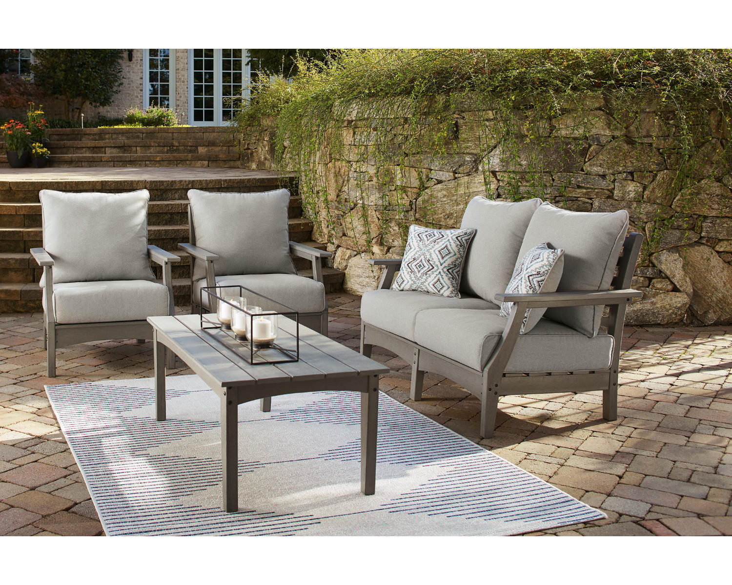 Visola Outdoor Loveseat, 2 Lounge Chairs and Coffee Table
