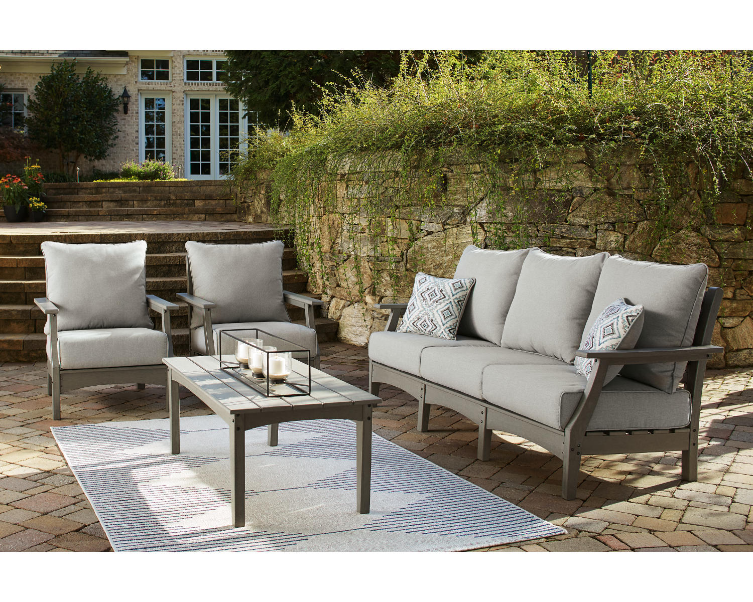 Visola Outdoor Sofa, 2 Lounge Chairs and Coffee Table