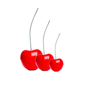 Set of Three Cherries // Large Medium and Small Bright Red
