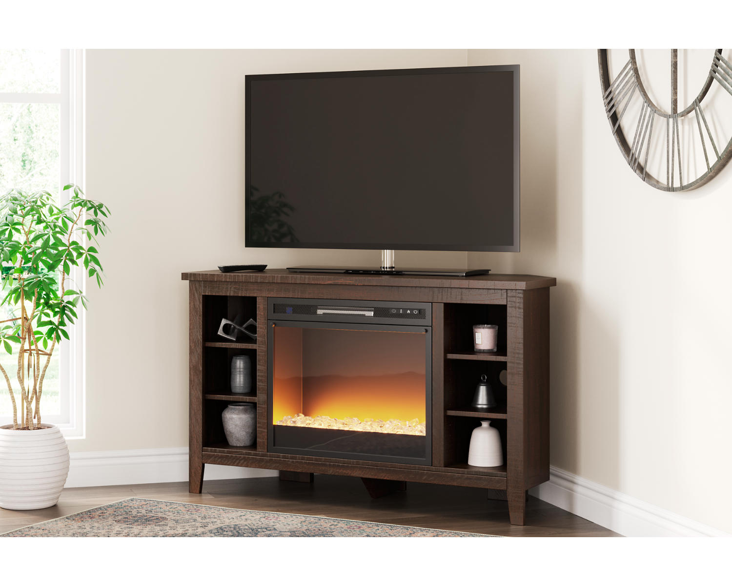 Camiburg Corner TV Stand with Electric Fireplace