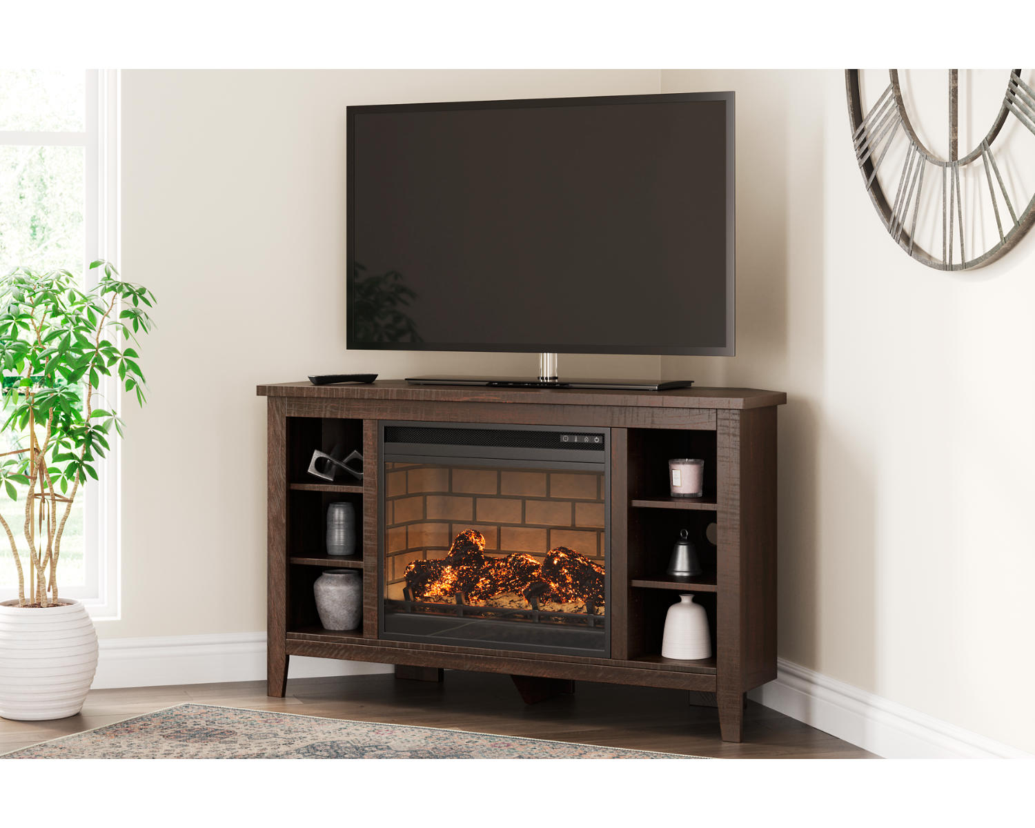 Camiburg Corner TV Stand with Electric Fireplace