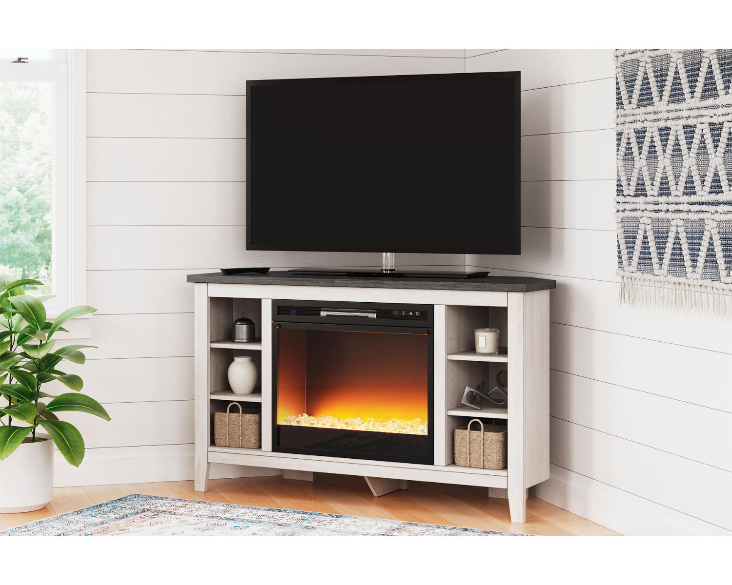 Dorrinson Corner TV Stand with Electric Fireplace