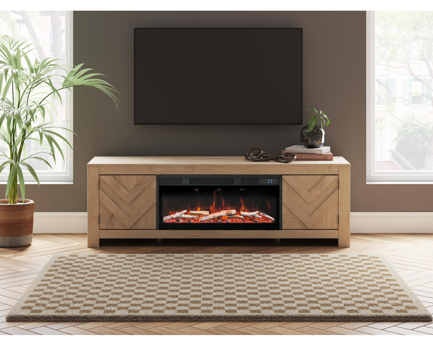 Cayboni 71" TV Stand with Electric Fireplace
