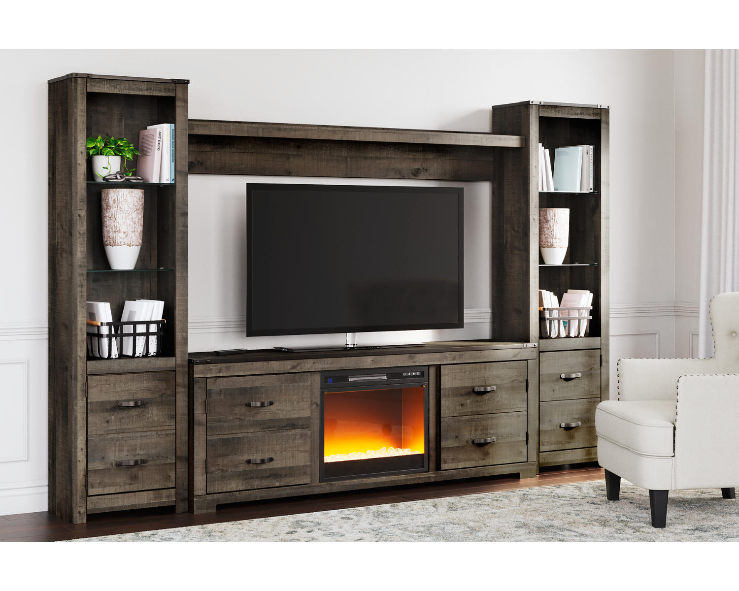 Trinell 4-Piece Entertainment Center with Electric Fireplace