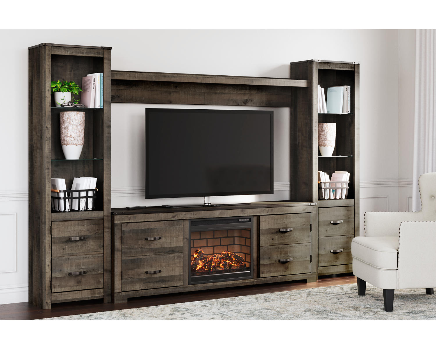 Trinell 4-Piece Entertainment Center with Electric Fireplace