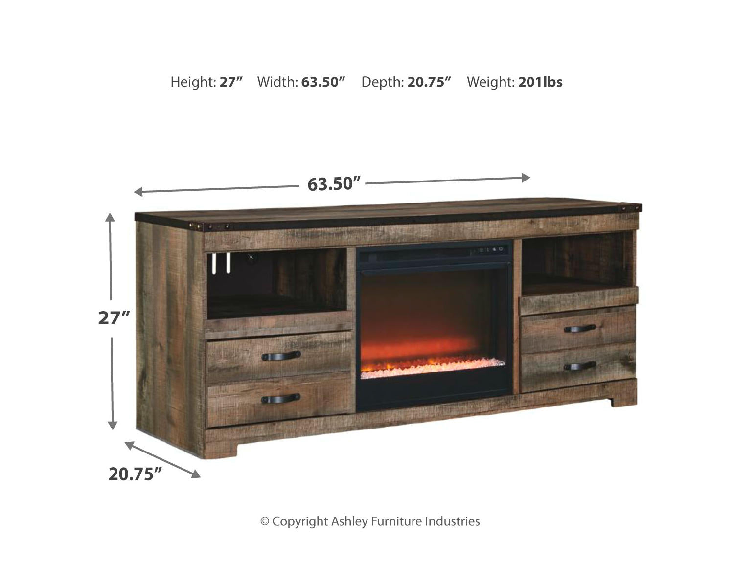 Trinell 63" TV Stand with Electric Fireplace
