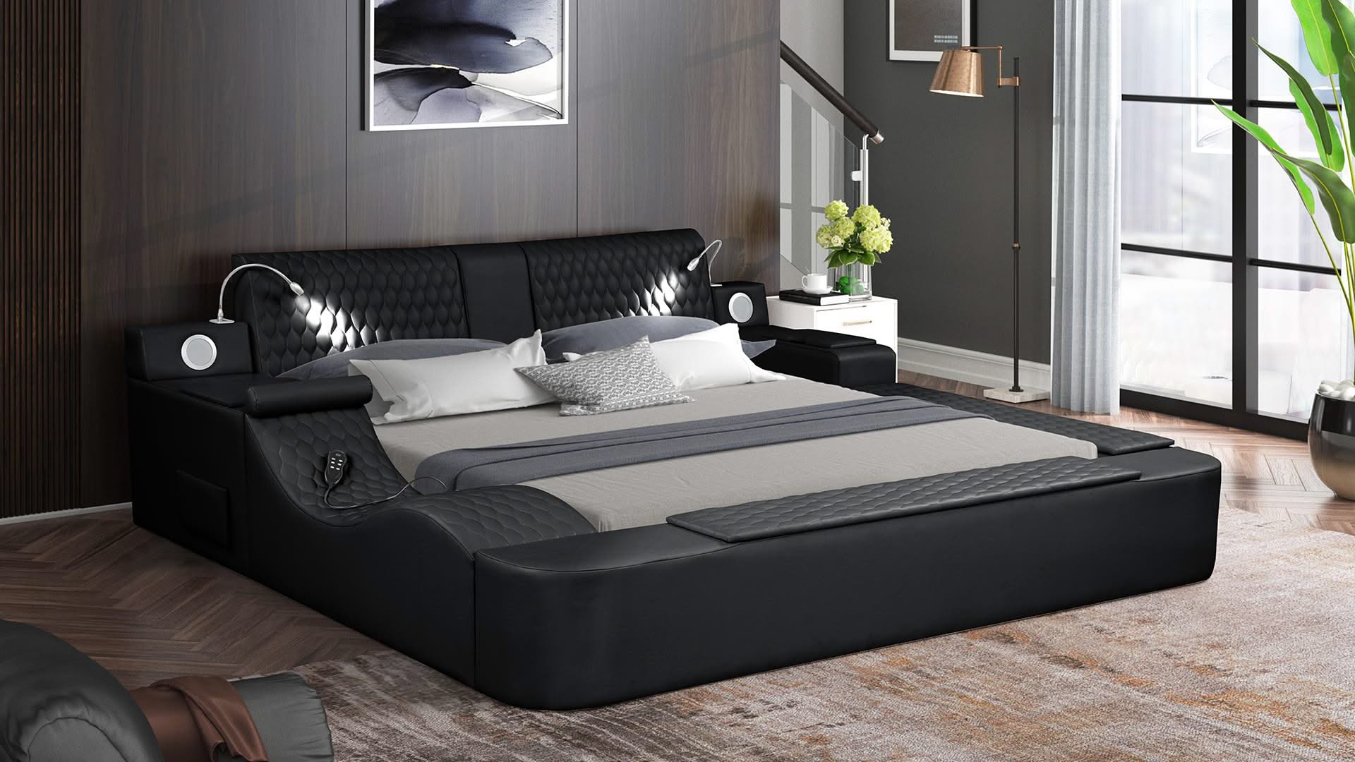 Cama de masaje Zoya con luces, bandeja para portátil y espacio de almacenamiento