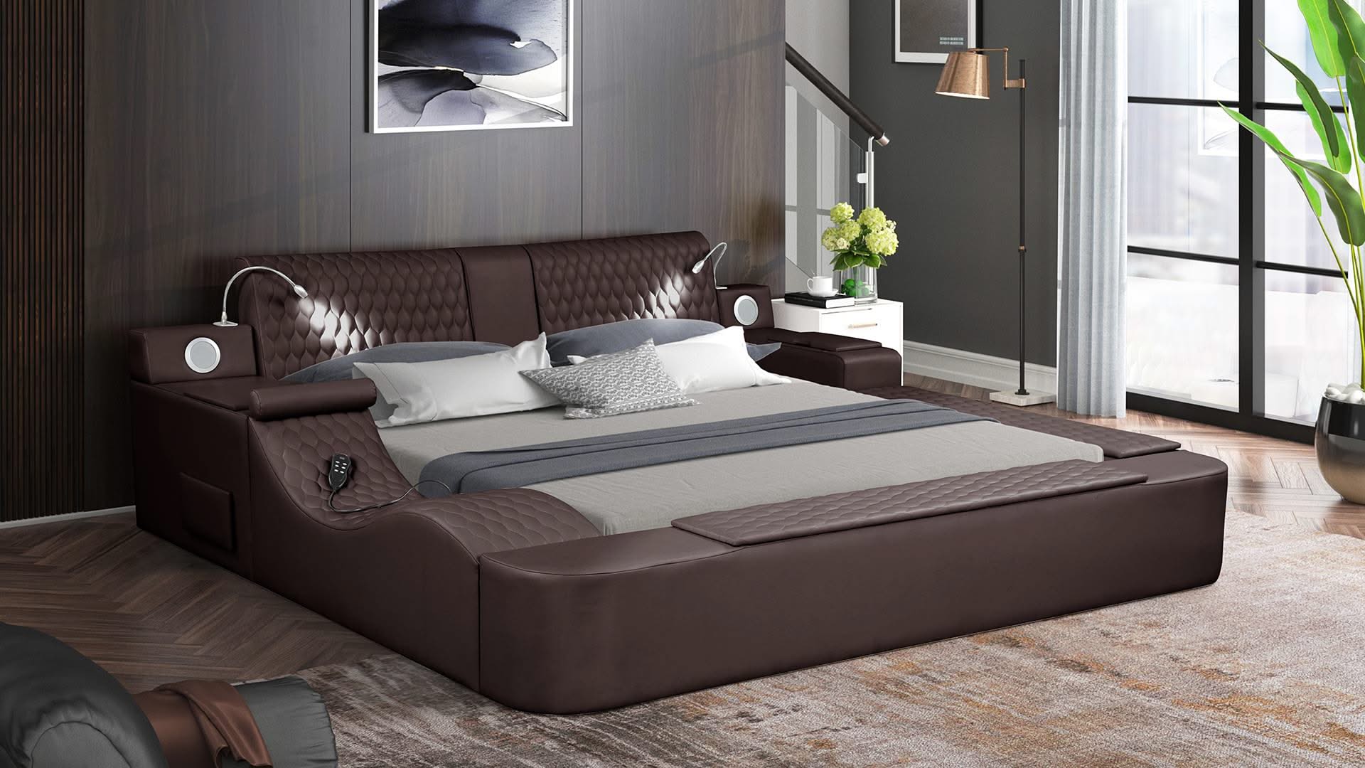 Cama de masaje Zoya con luces, bandeja para portátil y espacio de almacenamiento