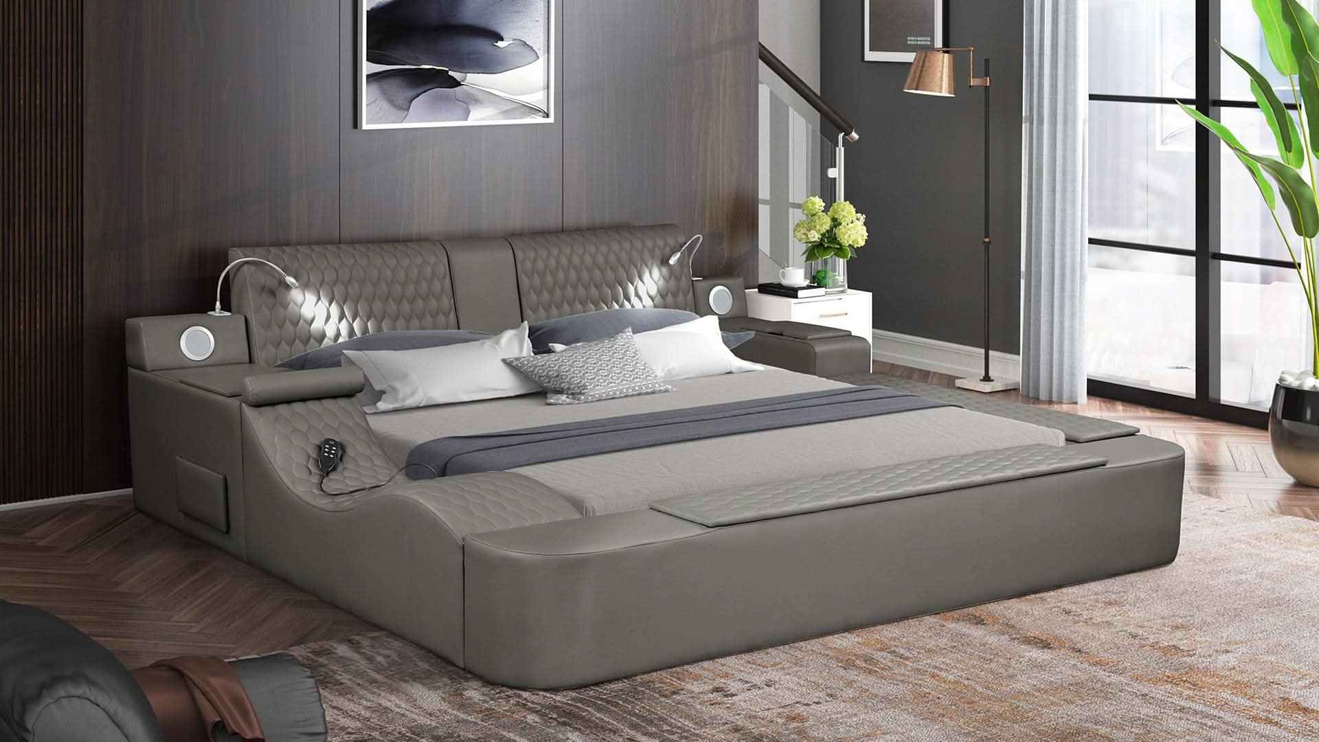 Cama de masaje Zoya con luces, bandeja para portátil y espacio de almacenamiento