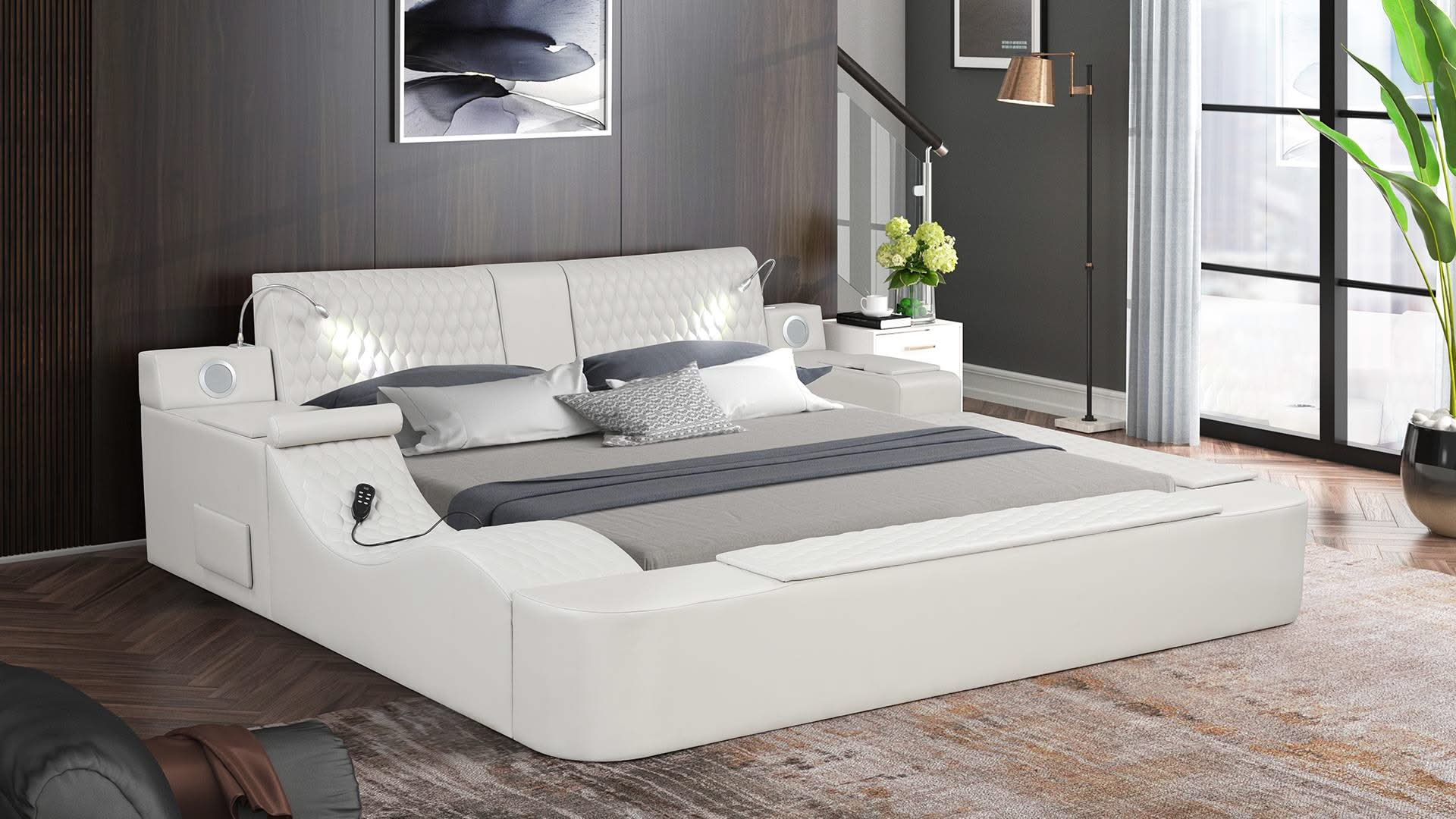 Cama de masaje Zoya con luces, bandeja para portátil y espacio de almacenamiento