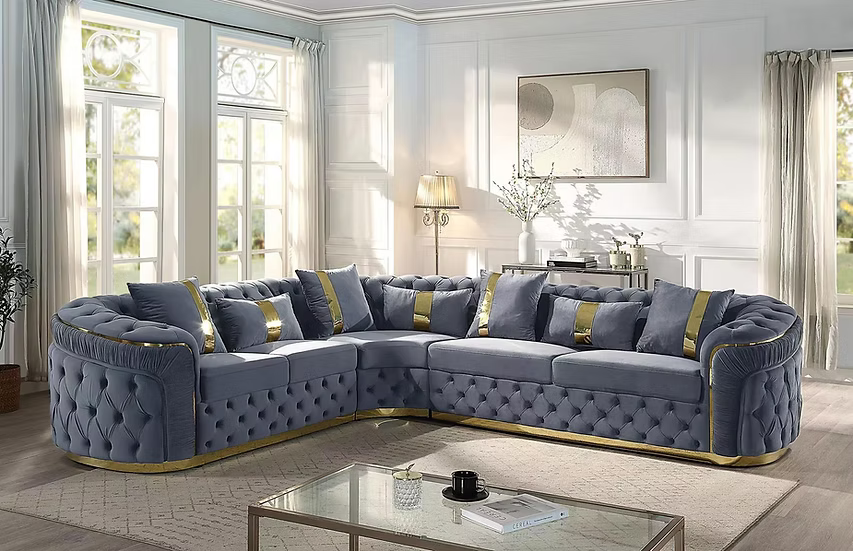 Grey luxury sectional with Gold stripes