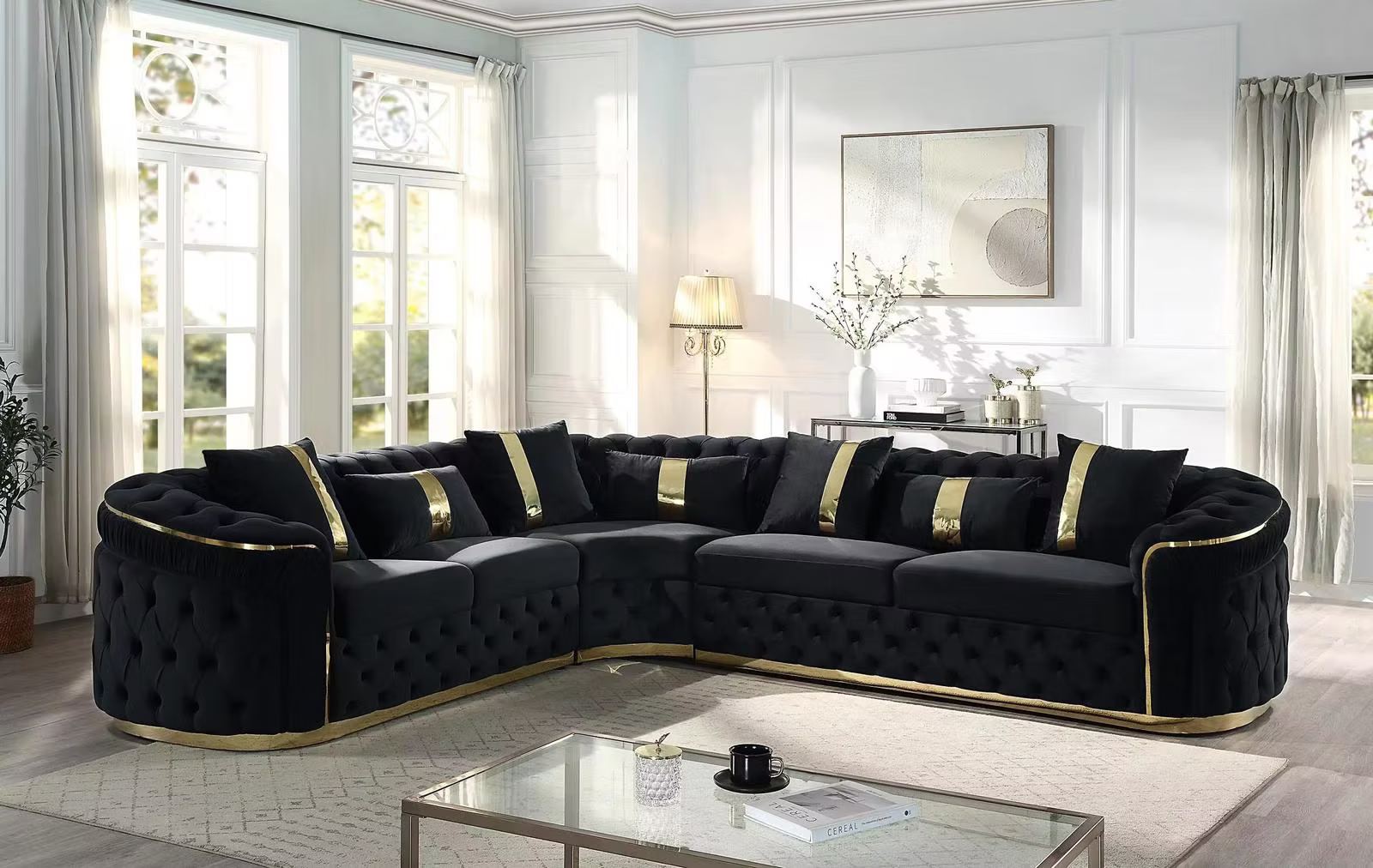 Grey luxury sectional with Gold stripes