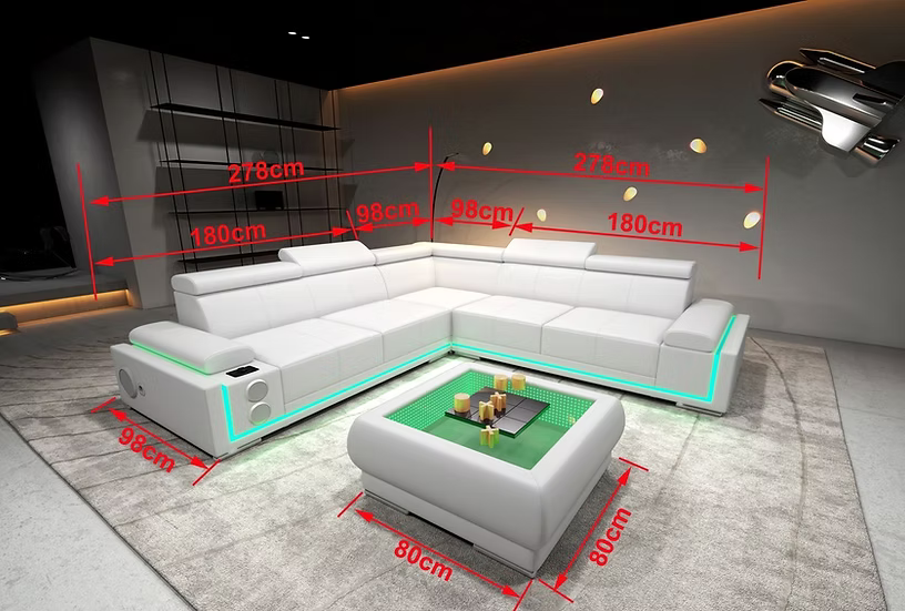 Living Room White Futurist sectional with LED lights