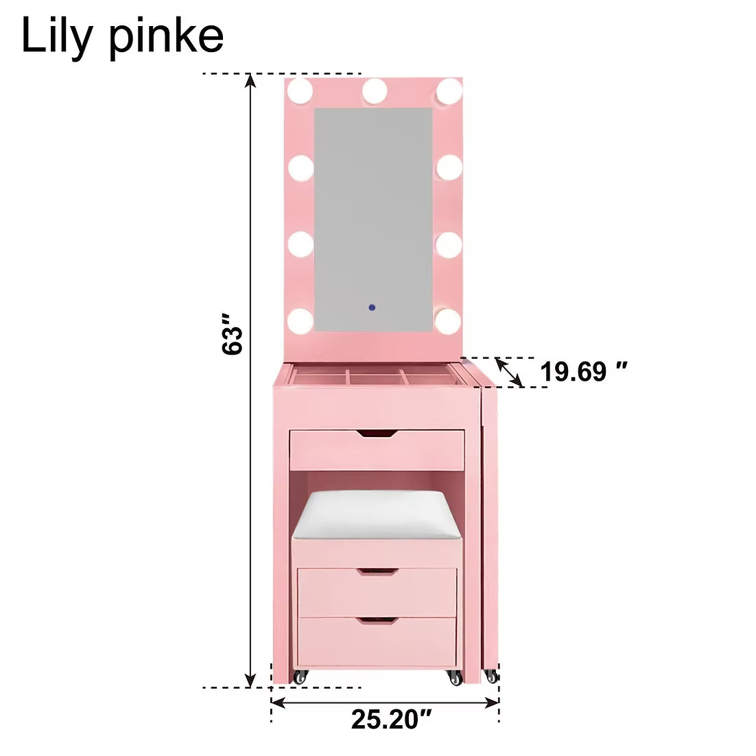 Lily-Pink Expandable Vanity with Stool and Storage