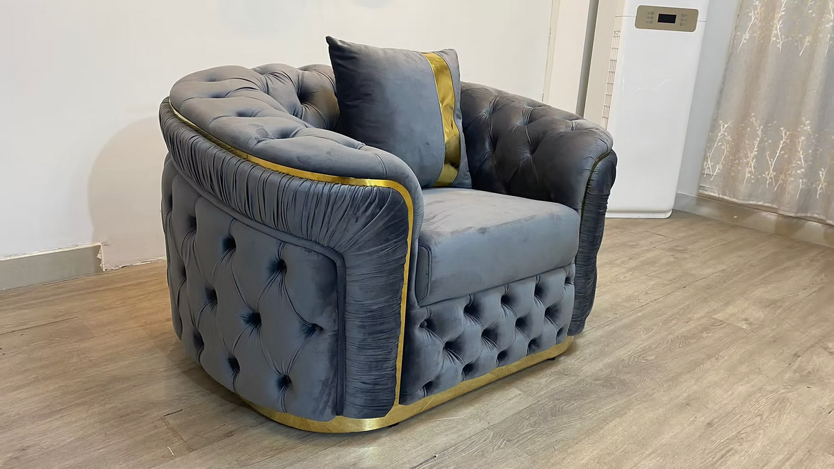 Grey luxury sectional with Gold stripes